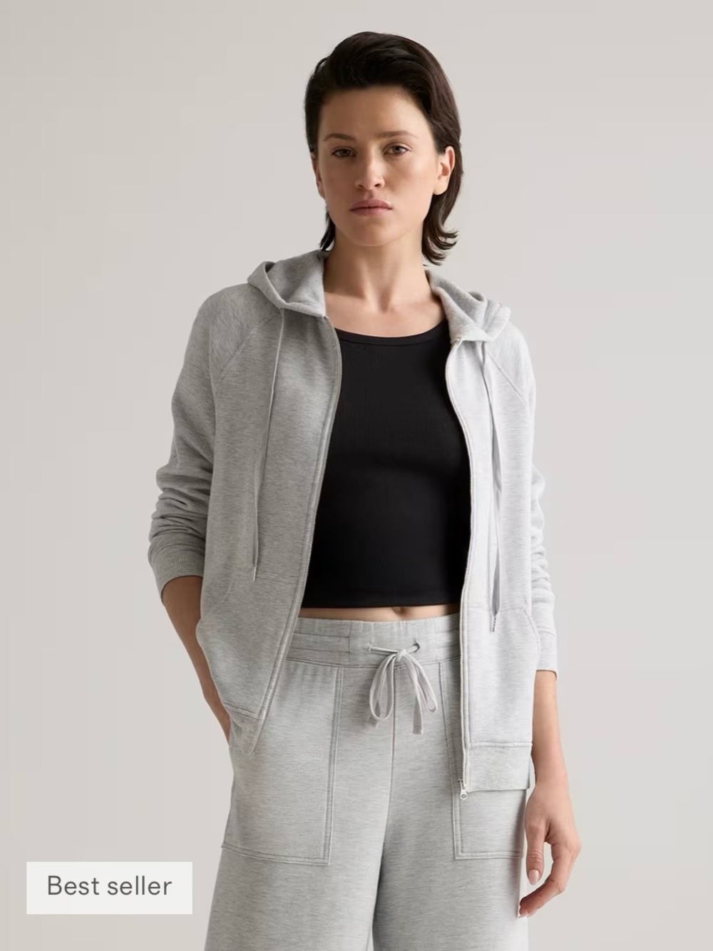 Quince Super Soft Light Gray Full-Zip Hoodie